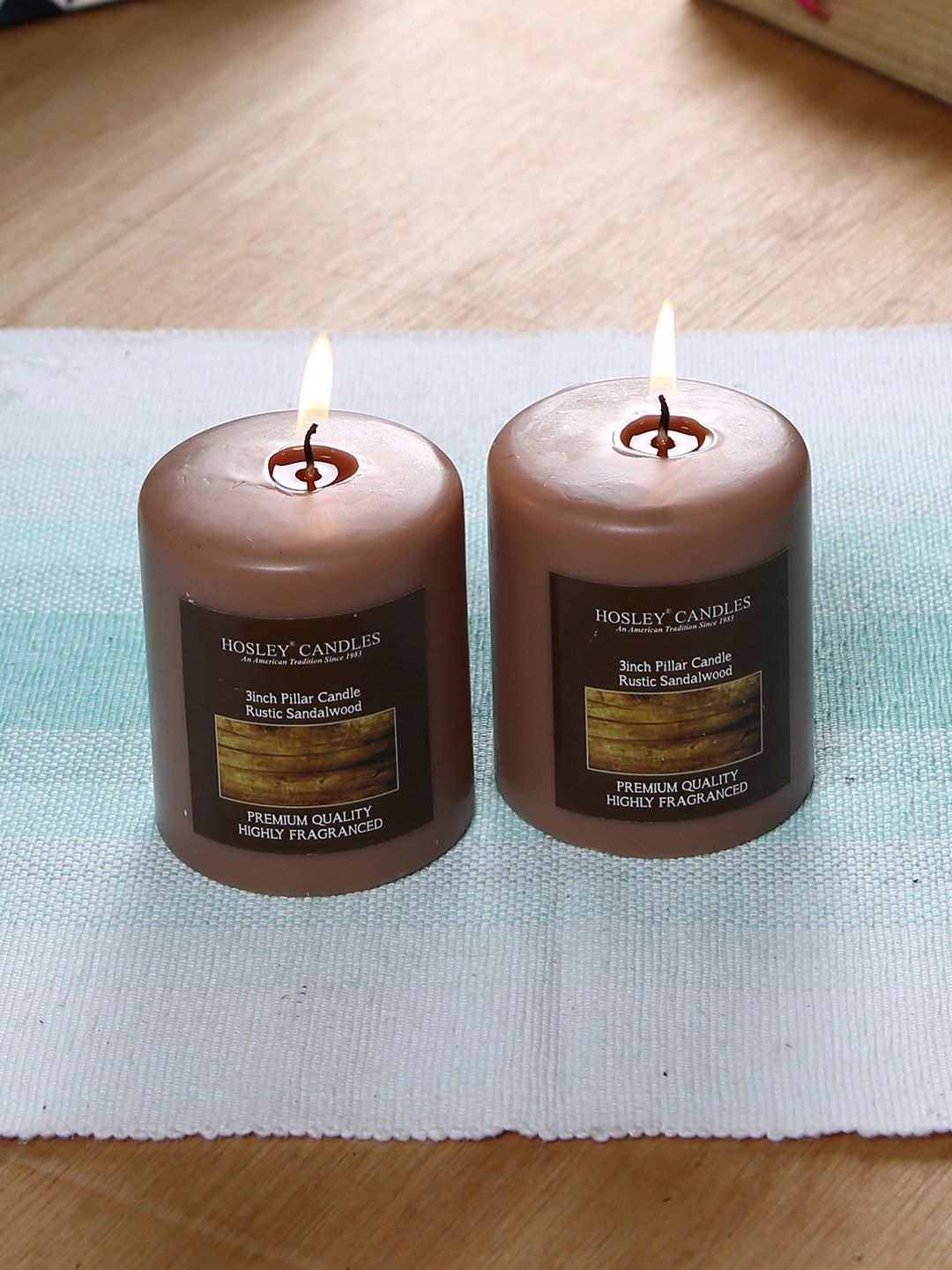 HOSLEY Set of 2 Brown Solid Rustic Sandalwood Pillar Candles Price in India