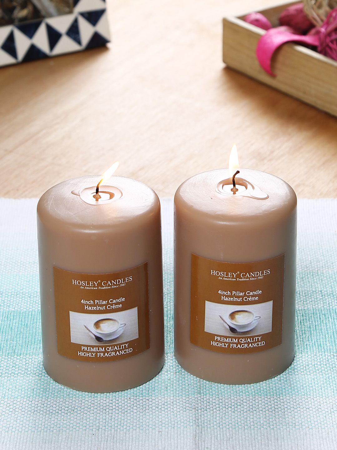 HOSLEY Set of 2 Brown Solid  Hazelnut Creme Pillar Candles Price in India