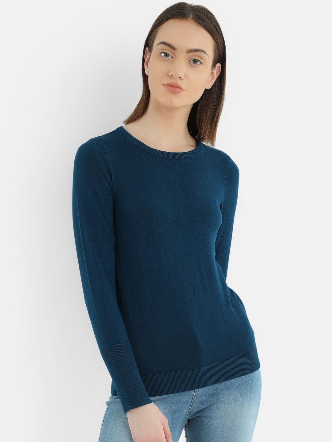 COVER STORY Women Turquoise Blue Solid Sweater Price in India
