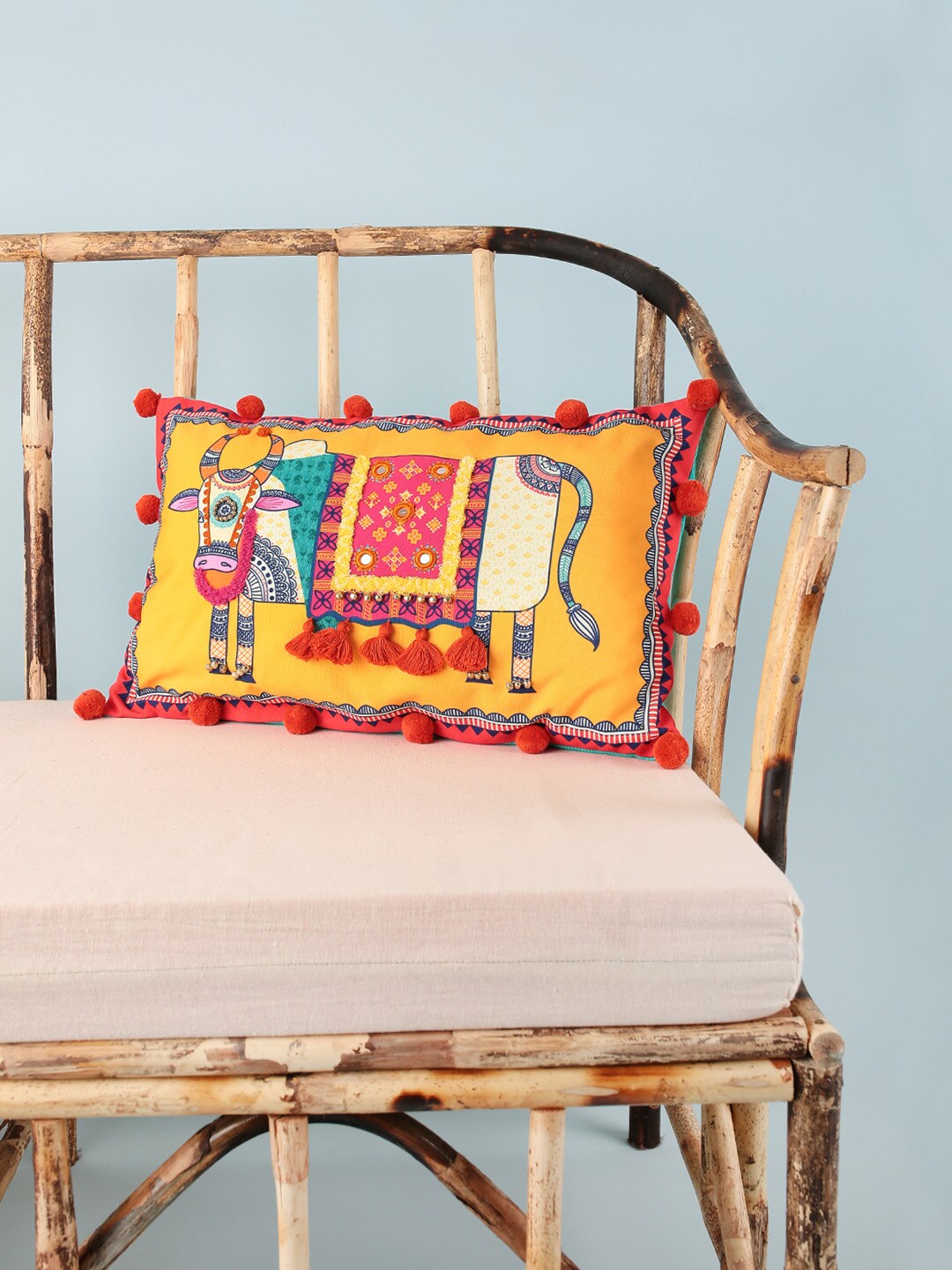Chumbak Yellow & Red Quirky Rectangle Cushion Cover Price in India
