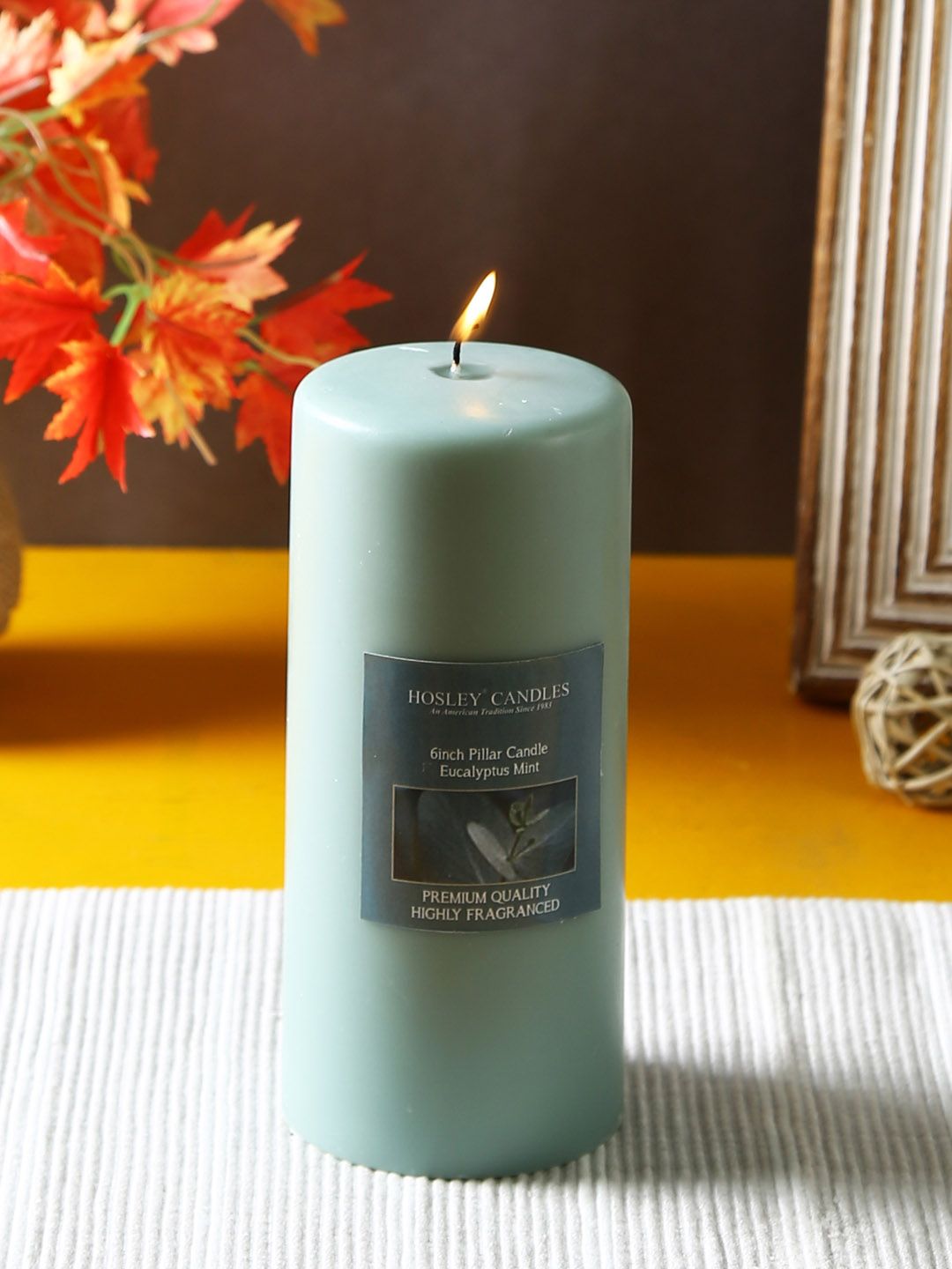 HOSLEY Blue Eucalyptus Mint Scented Pillar Candle Price in India