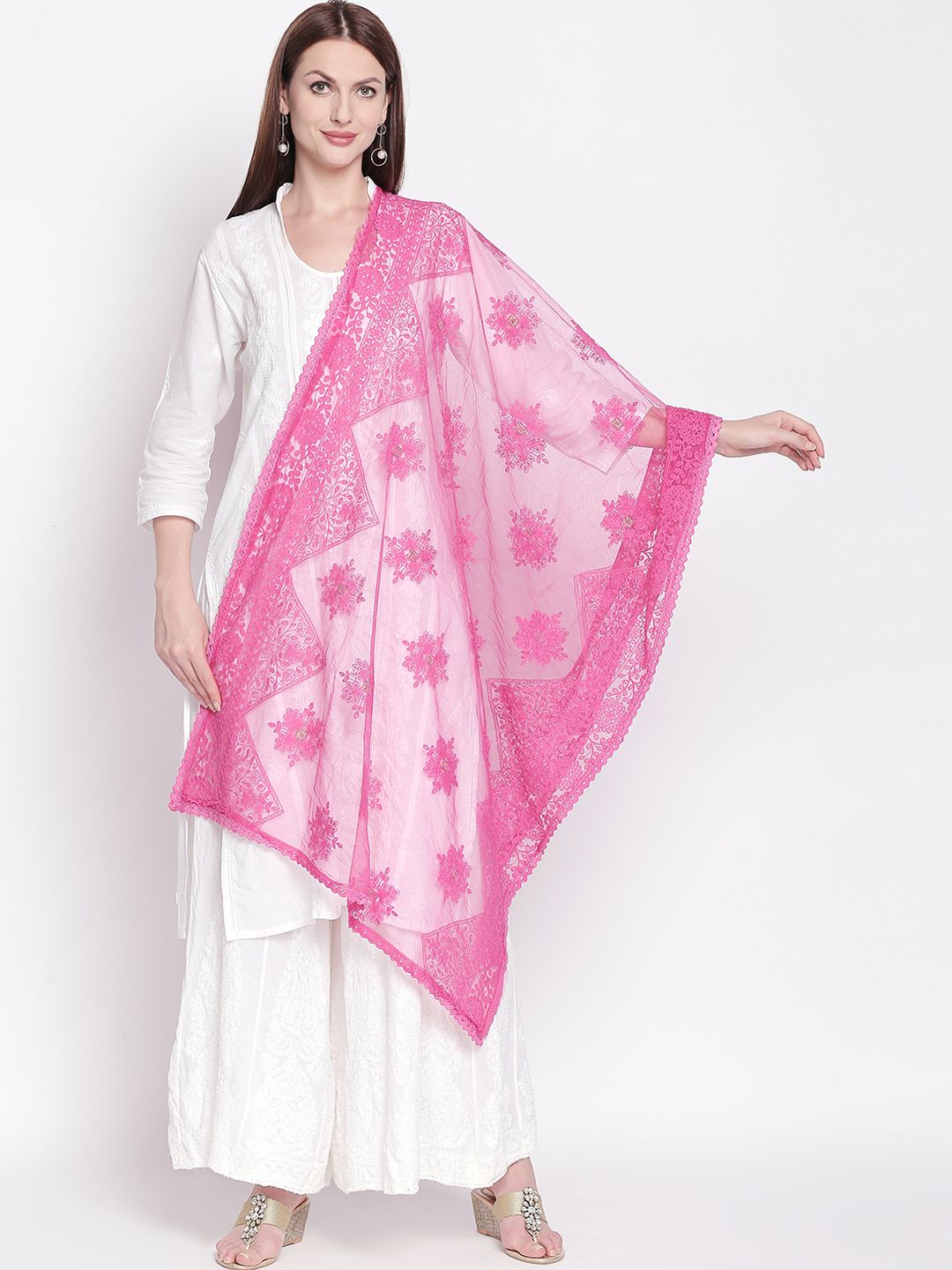 Dupatta Bazaar Pink Embroidered Dupatta Price in India