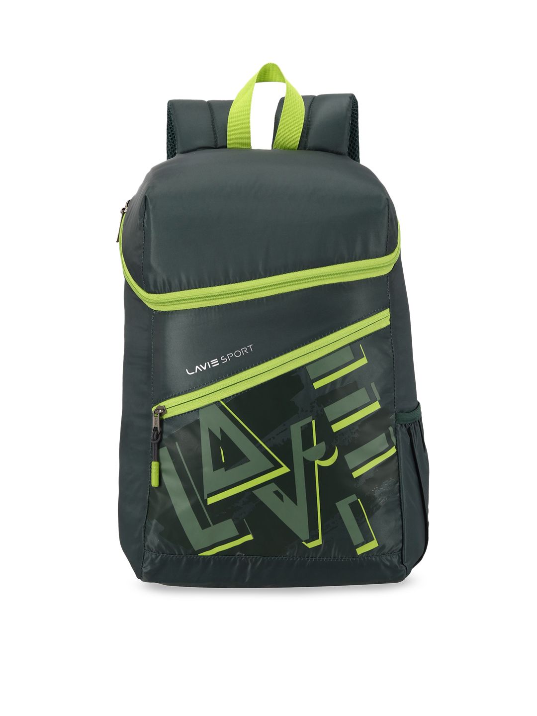 LAVIE SPORT Unisex Olive Green & Lime Green Typography Backpack Price in India
