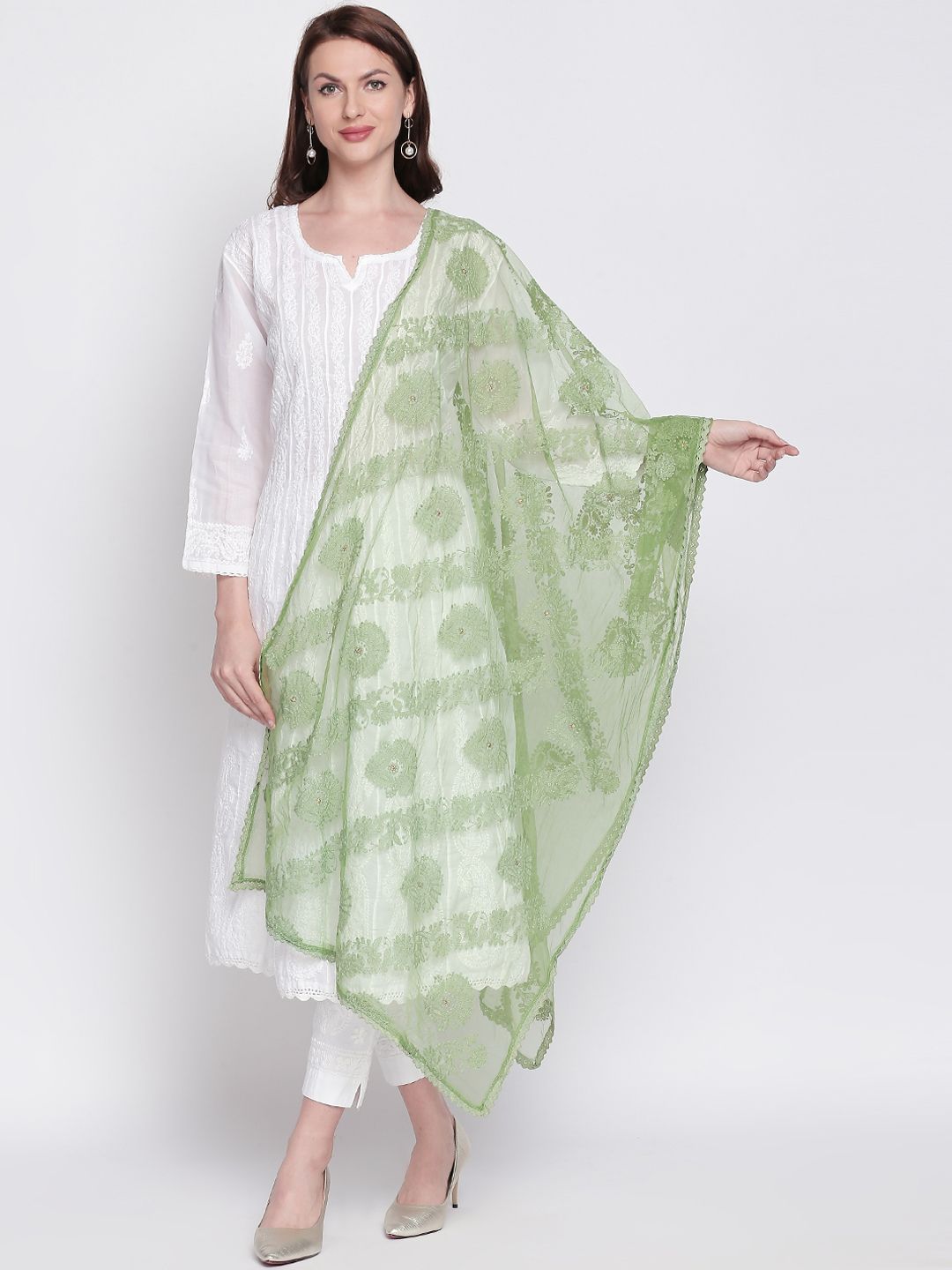 Dupatta Bazaar Green Embroidered Dupatta Price in India