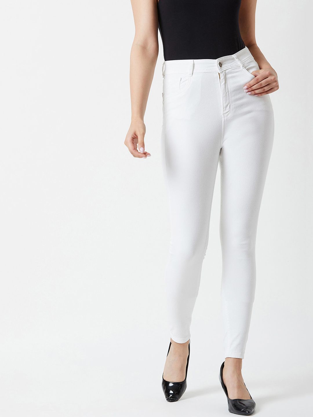 Miss Chase Women White Skinny Fit High-Rise Clean Look Stretchable Jeans Price in India