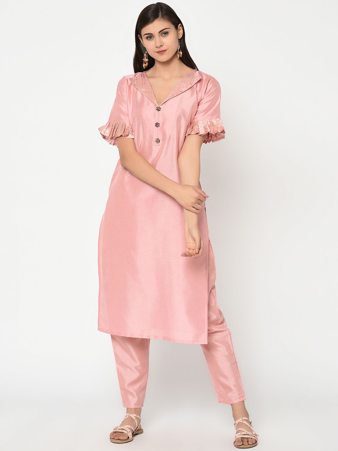 ZIYAA Women Pink Solid Straight Kurta Price in India