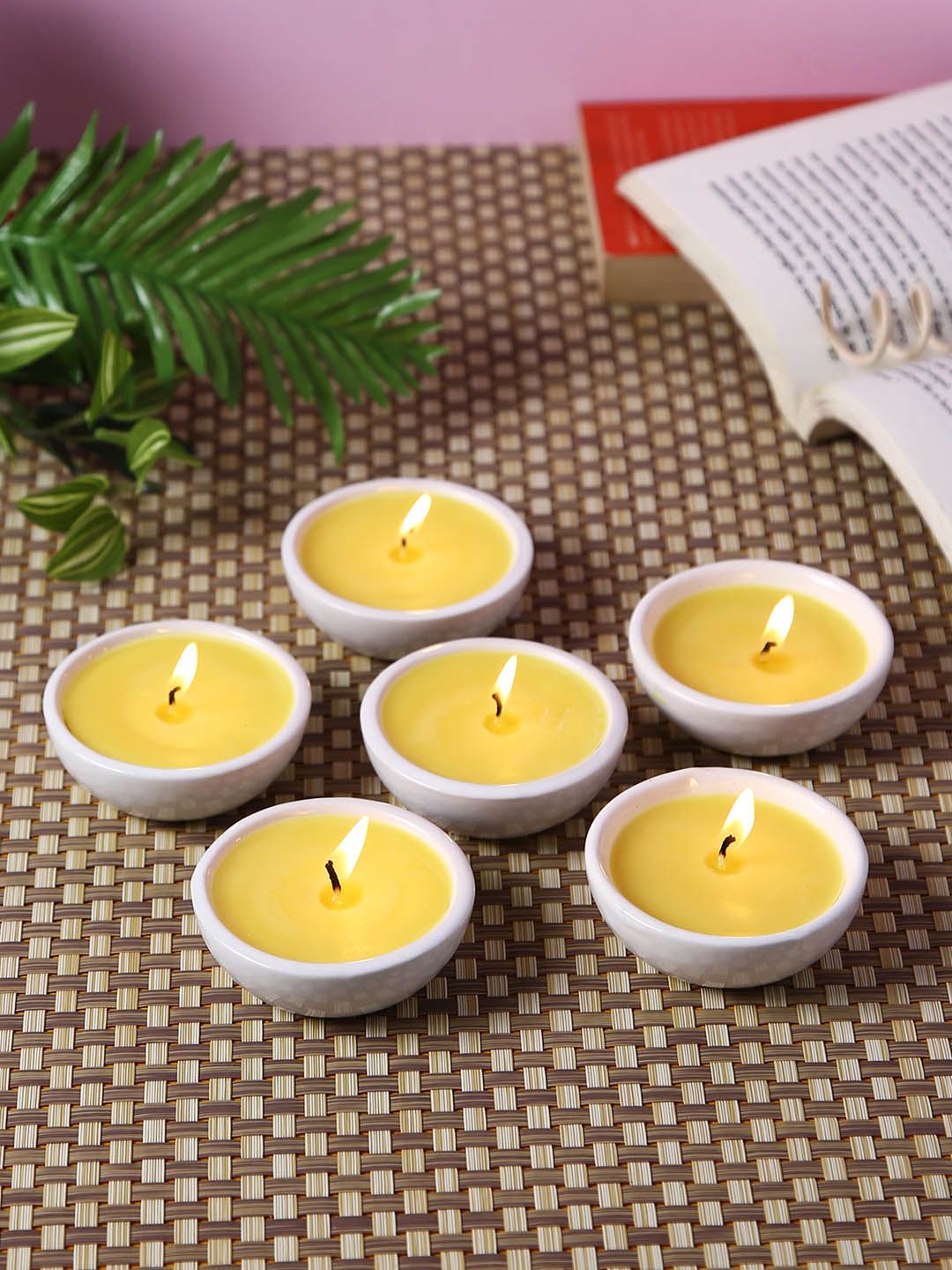 HOSLEY Set of 6 Yellow Citronella Scented Ceramic Diyas Price in India