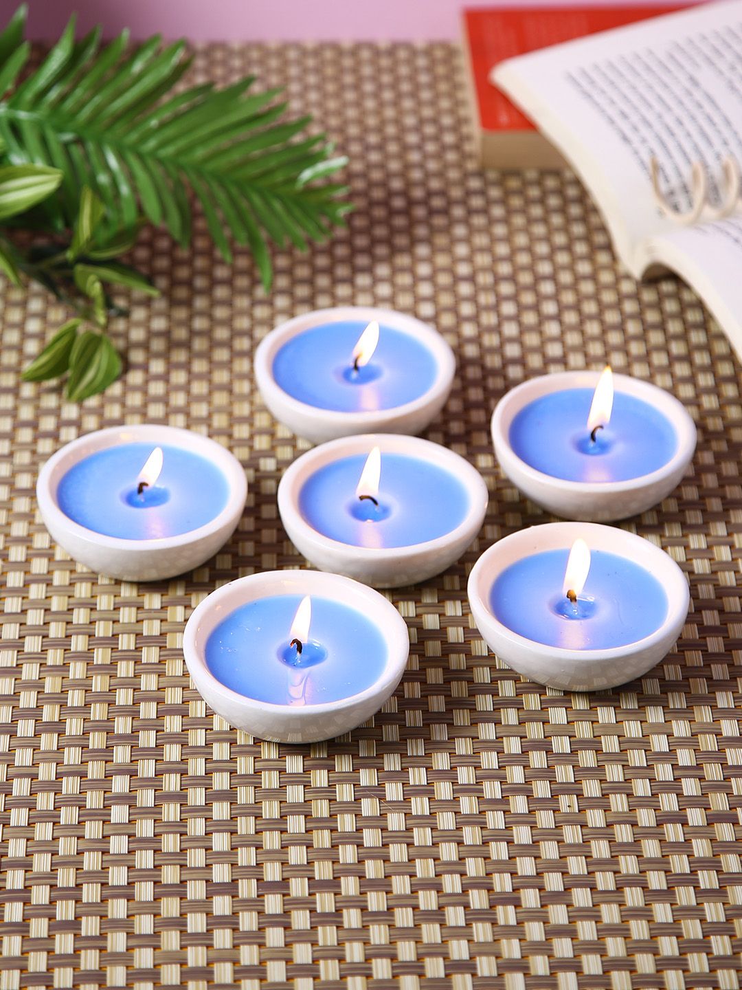 HOSLEY Set of 6 Blue Caribbean Breeze Fragranced Ceramic Diyas Price in India