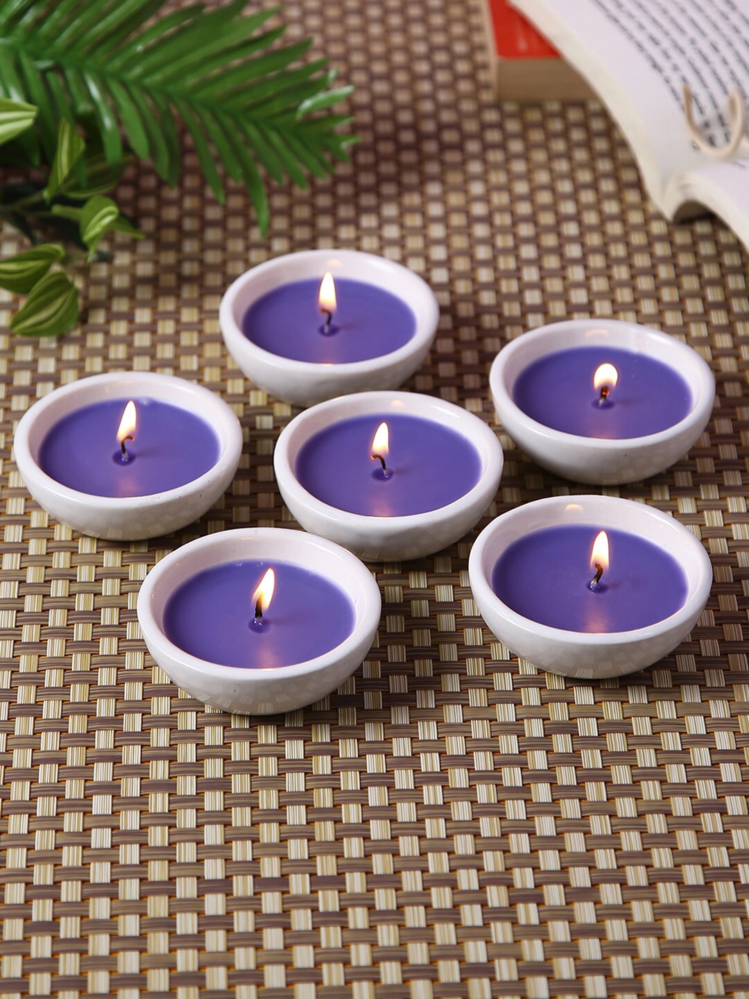 HOSLEY Set of 6 Purple Lavender Fields Fragranced Ceramic Diyas Price in India