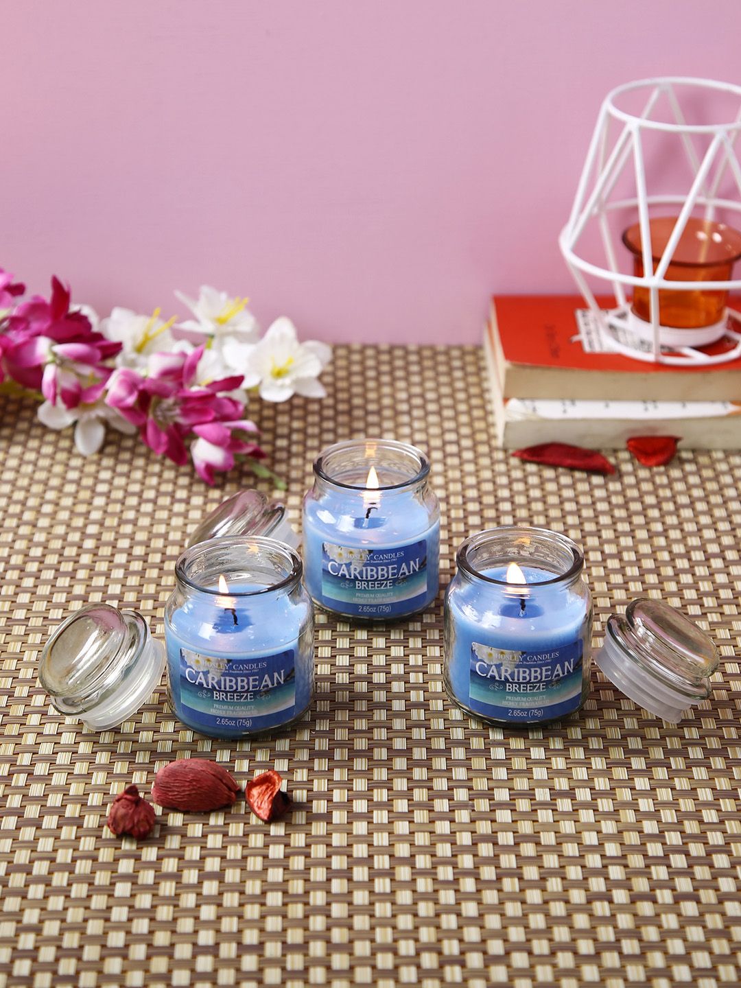 HOSLEY Set of 3 Blue Caribbean Breeze Fragrance Jar Candles Price in India