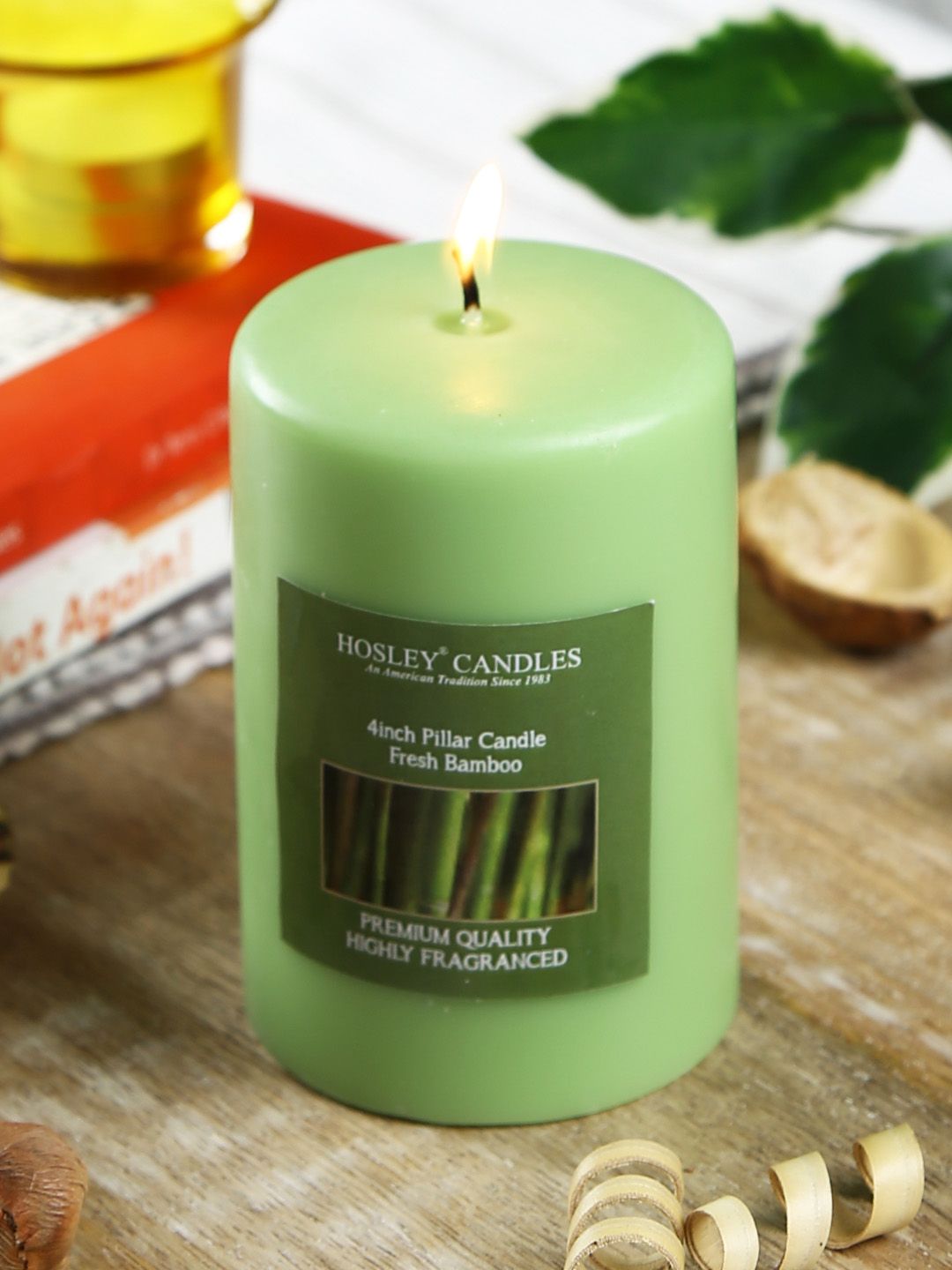 HOSLEY Green Fresh Bamboo Fragranced Wax Pillar Candle Price in India