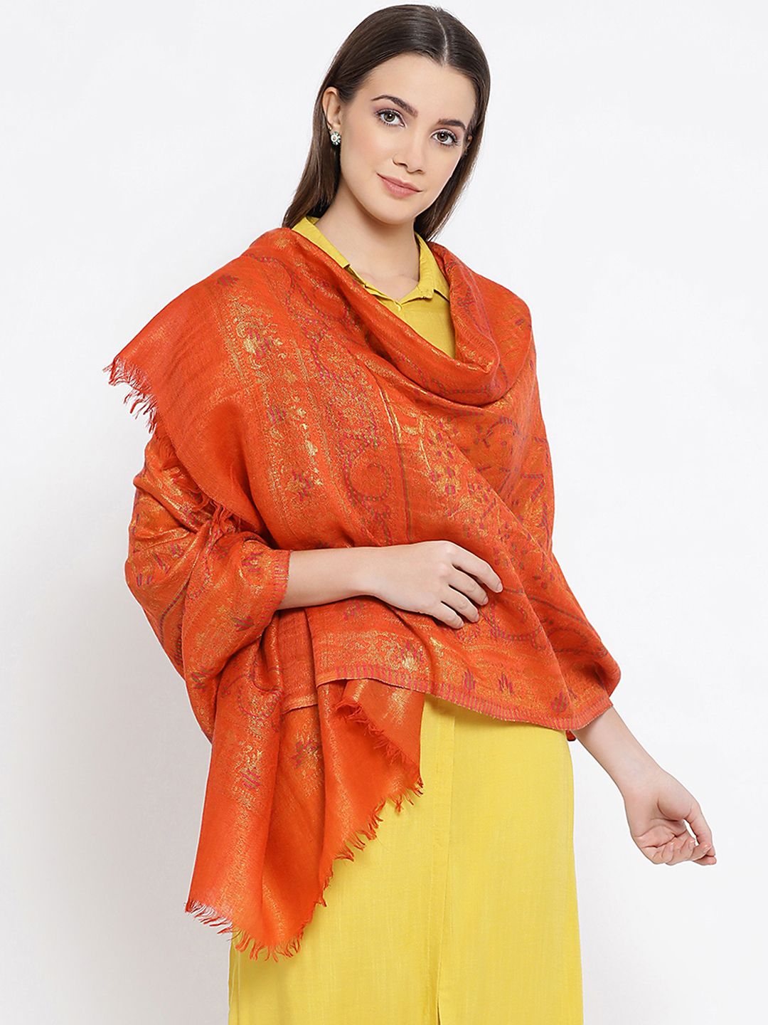 SHINGORA Women Orange Woven Design Stole Price in India