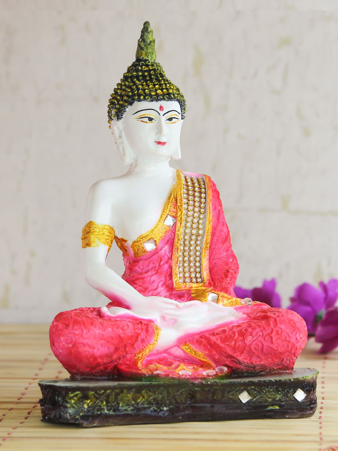 eCraftIndia White & Red Meditating Lord Buddha Showpiece Price in India