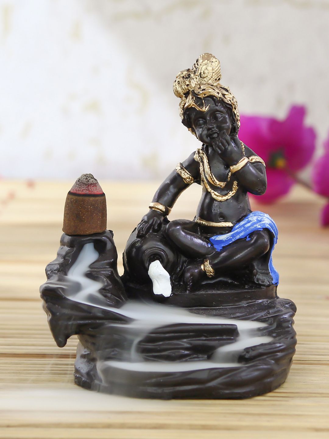 eCraftIndia Black & Blue Lord Krishna Smoke Fountain Showpiece Price in India