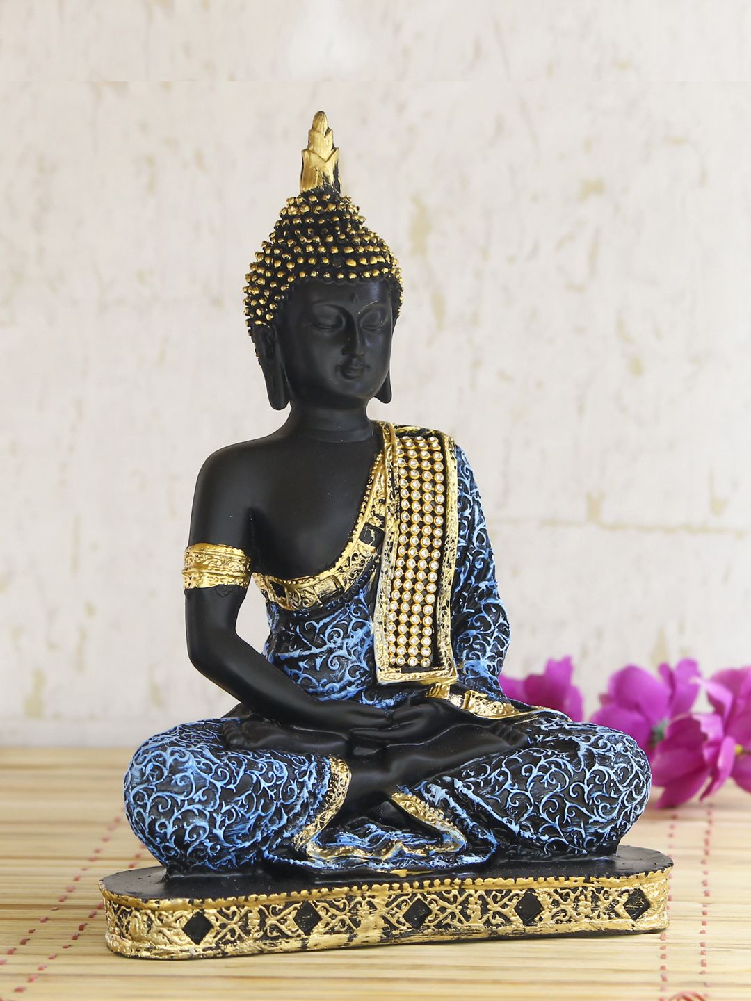 eCraftIndia Black & Blue Meditating Buddha Decorative Showpiece Price in India