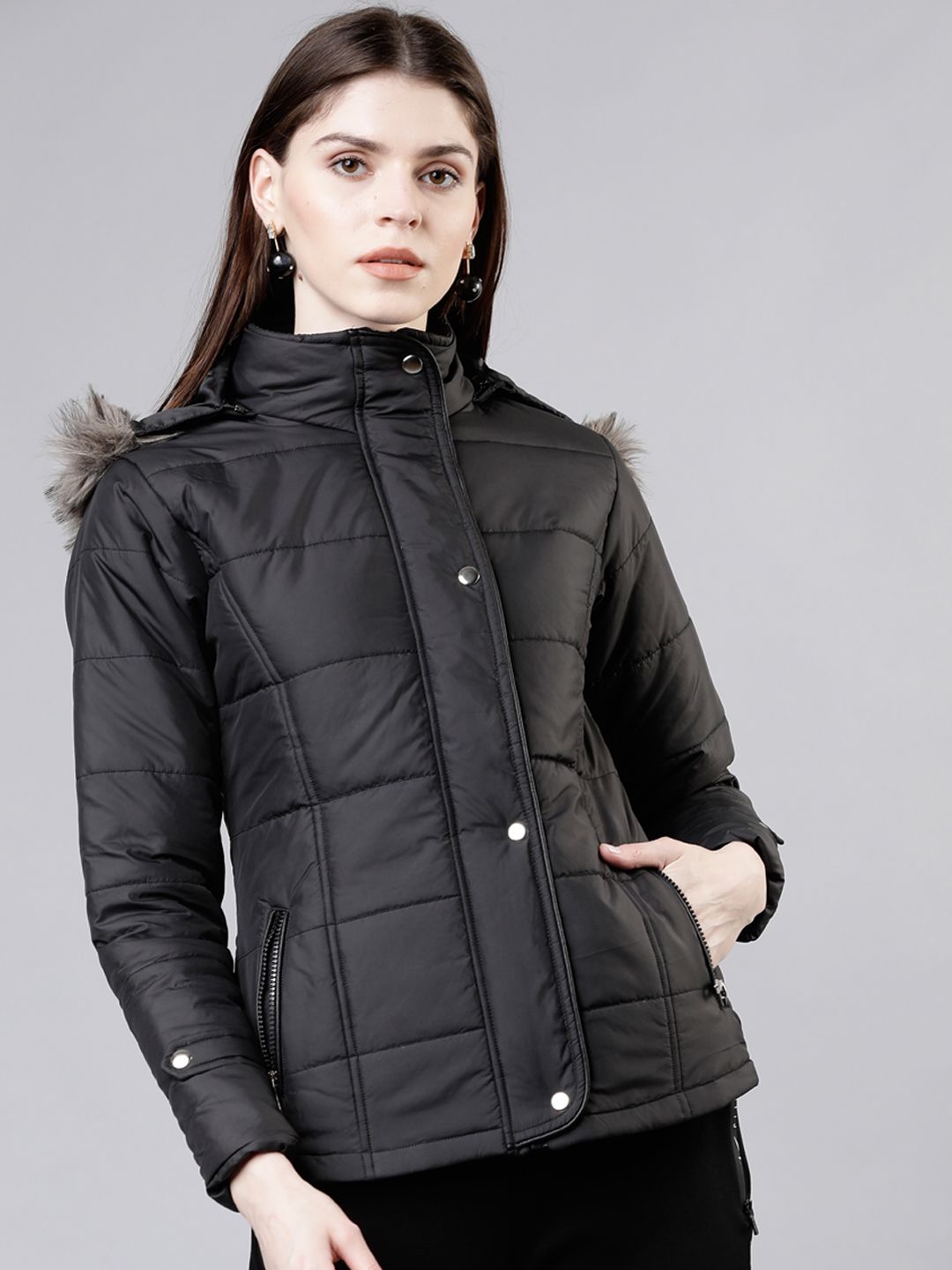 Tokyo Talkies Women Black Solid Puffer Jacket Price in India