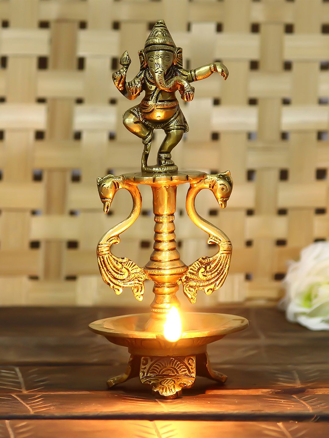 eCraftIndia Antique Gold-Toned Lord Ganesha Decorative Diya Showpiece Price in India
