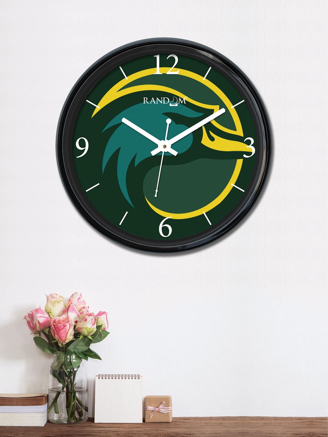 RANDOM Green & Yellow Round Printed 30 x 30 cm Analogue Wall Clock Price in India