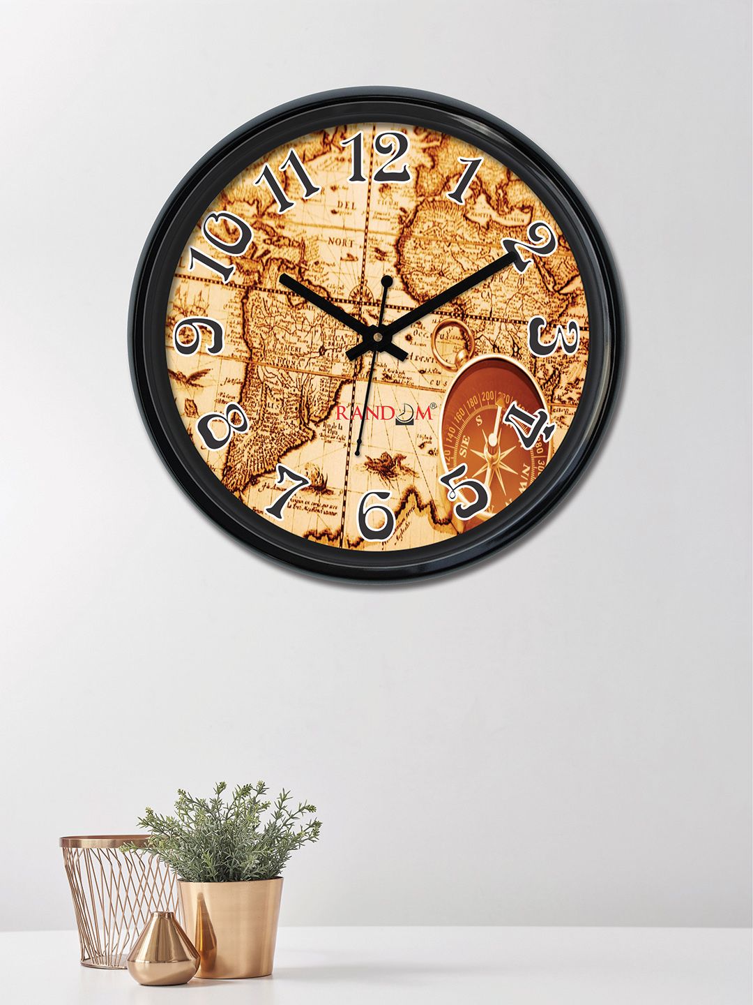 RANDOM Mustard & Brown Round Printed 30 x 30 cm Analogue Wall Clock Price in India