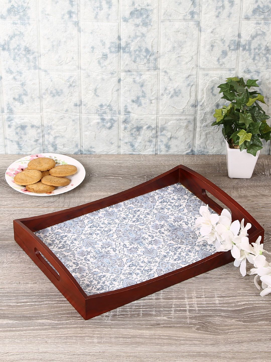Reinvention Factory Brown Printed Rectangle Tray Price in India