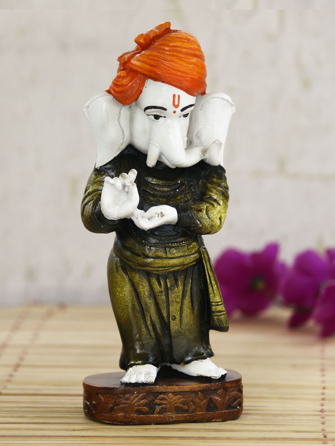 eCraftIndia White & Orange Lord Ganesha Decorative Showpiece Price in India