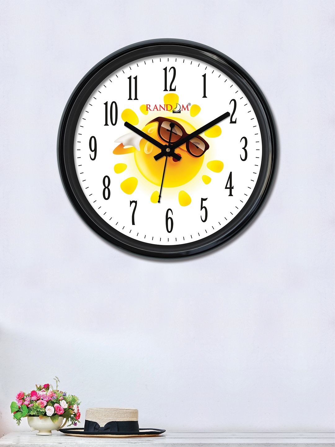 RANDOM White & Yellow Round Printed 30 x 30 cm Analogue Wall Clock Price in India