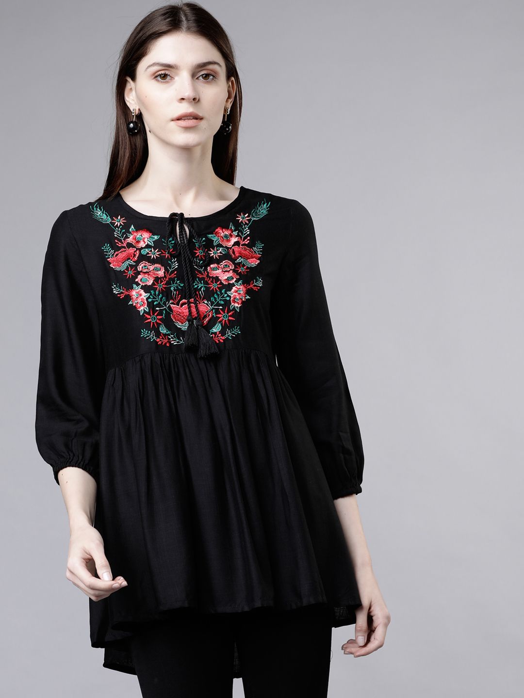 Tokyo Talkies Women Black Printed A-Line Top Price in India