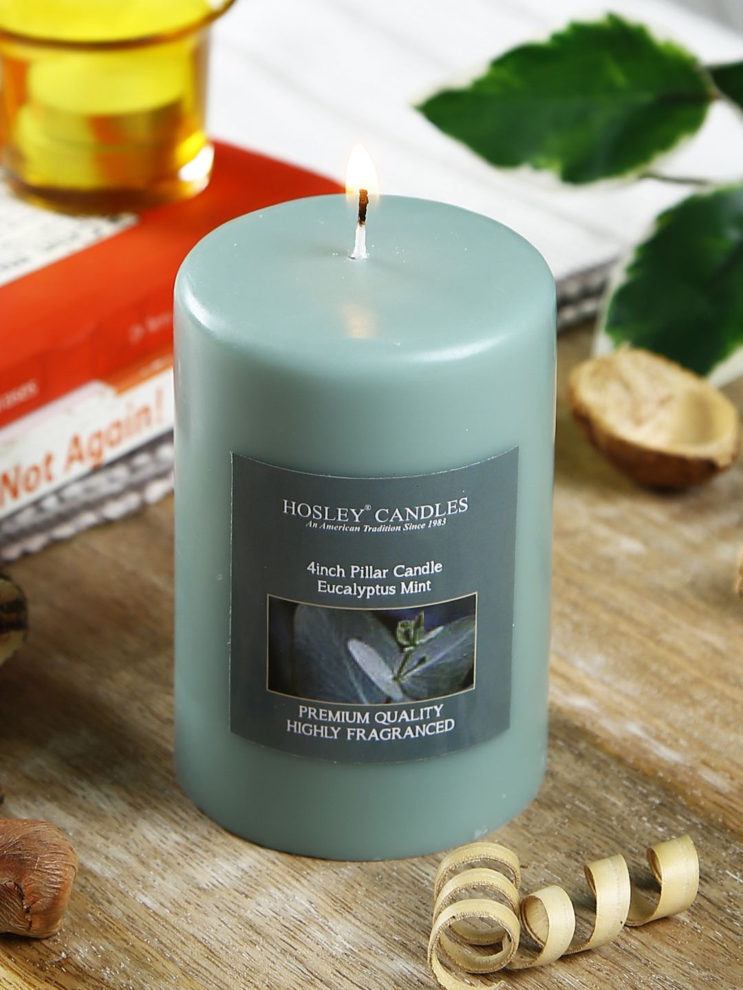 HOSLEY Grey Eucalyptus Mint Fragranced Wax Pillar Candle Price in India