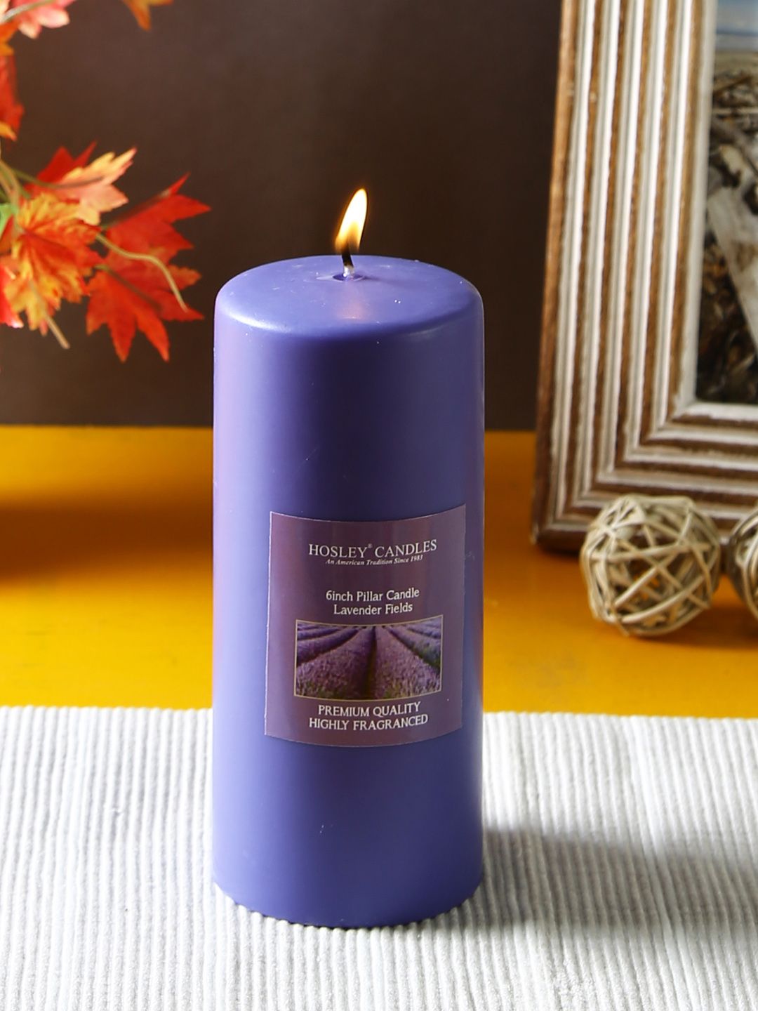 HOSLEY Purple Lavender Fields Fragranced Wax Pillar Candle Price in India