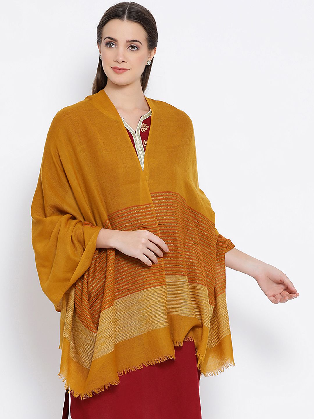 SHINGORA Women Mustard Yellow Woven Design Stole Price in India