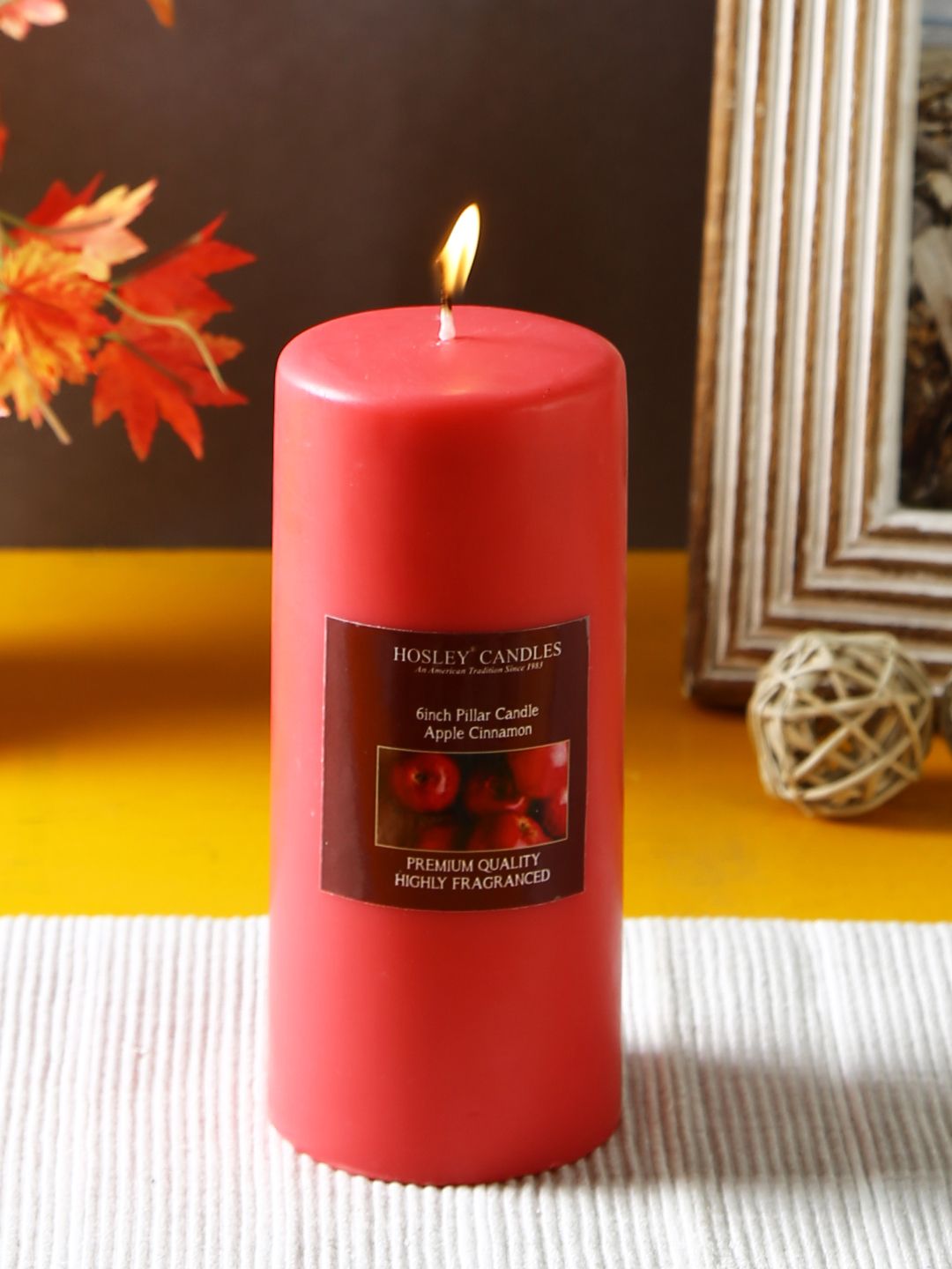 HOSLEY Red Apple Cinnamon Fragranced Wax Pillar Candle Price in India