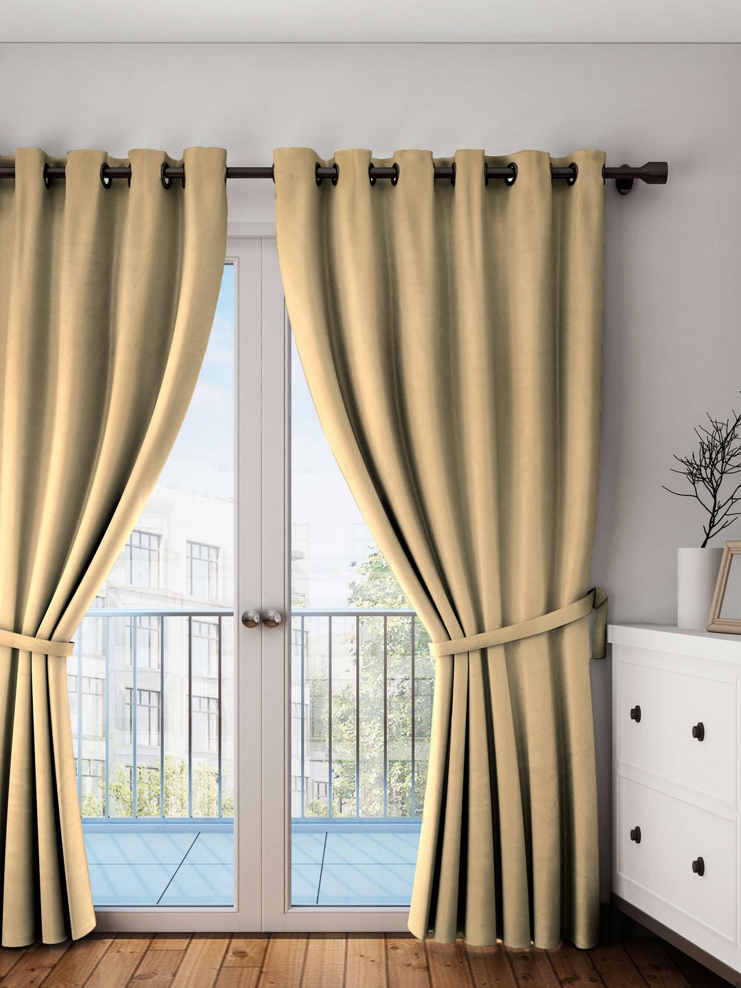 HOUZZCODE Beige Single Room Darkening Curtain Price in India