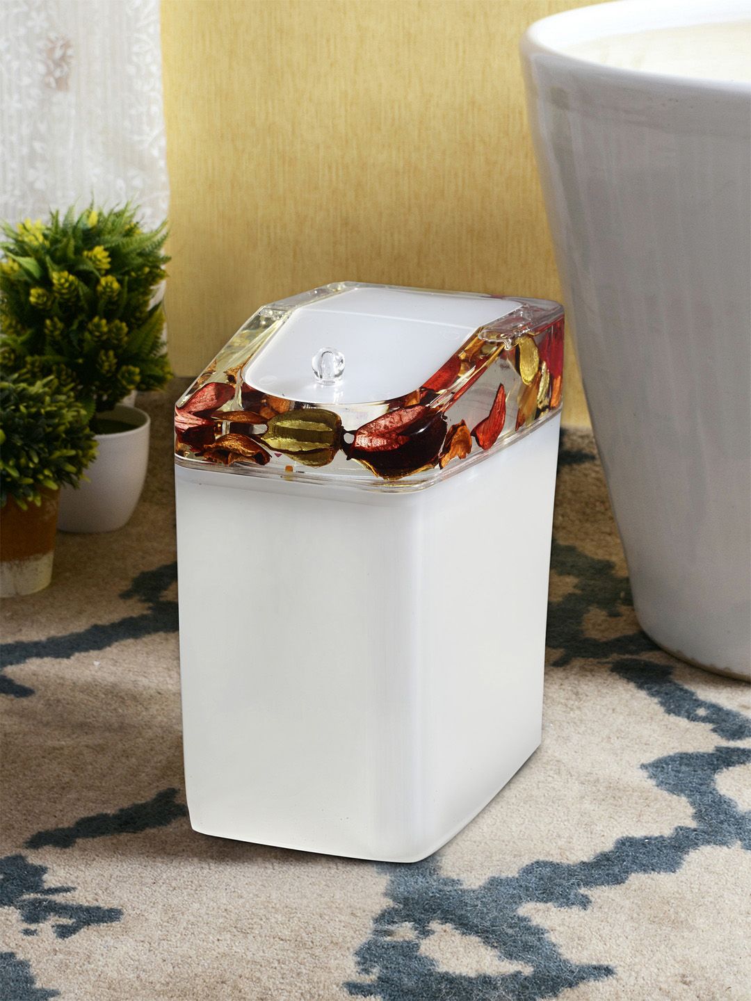 OBSESSIONS White & Red Solid Table-Top Waste Bin Price in India
