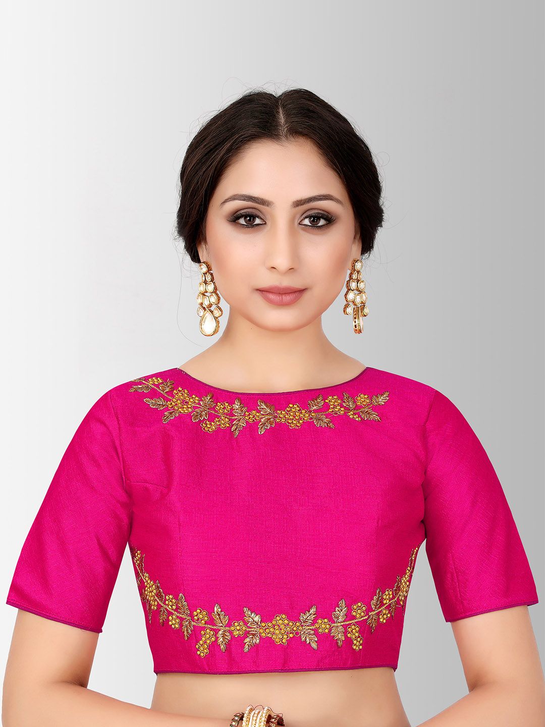 MIMOSA Women Pink Embroidered Silk Saree Blouse Price in India