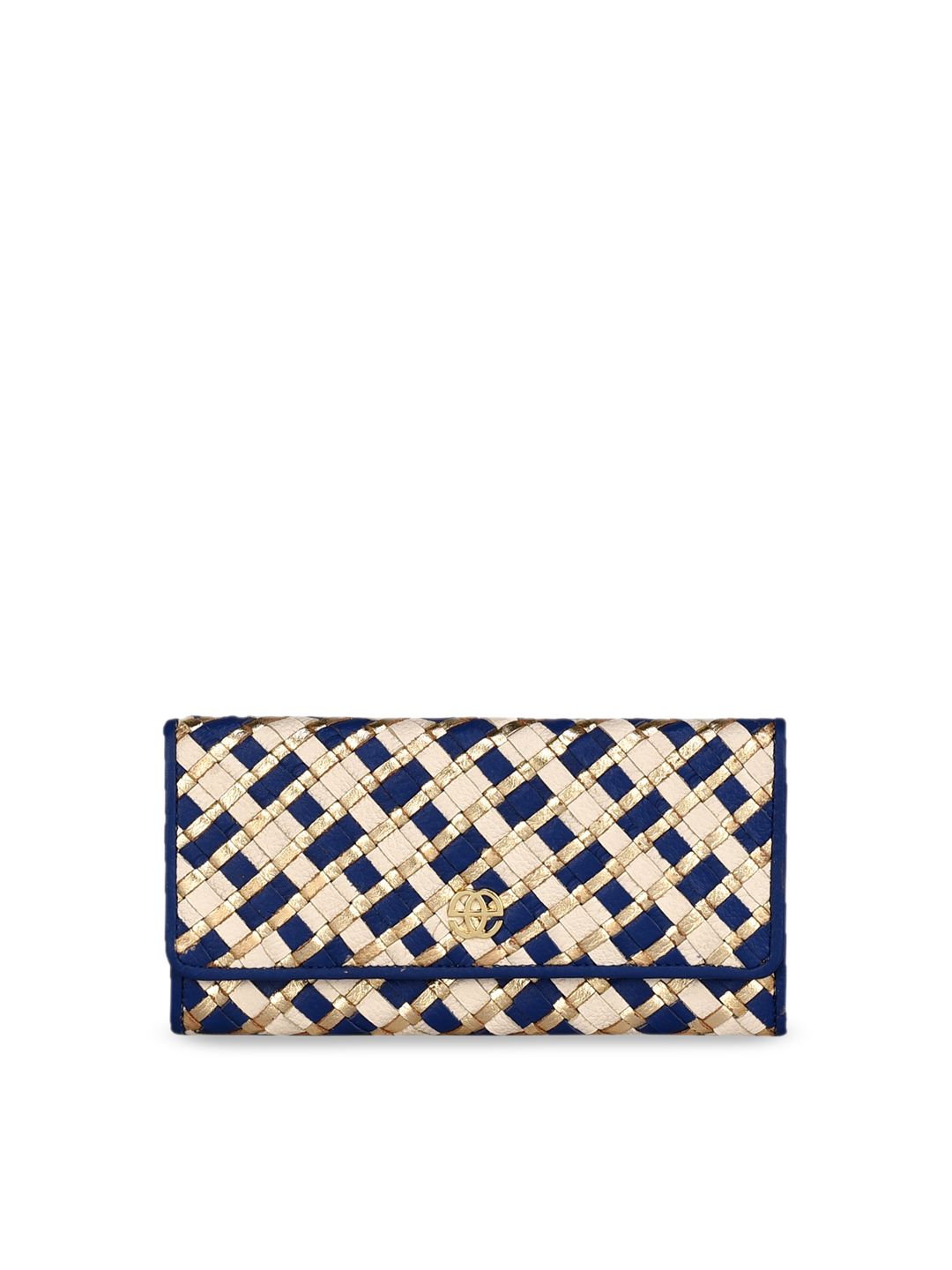 Eske Women Blue & Gold-Toned Textured Three Fold Wallet Price in India