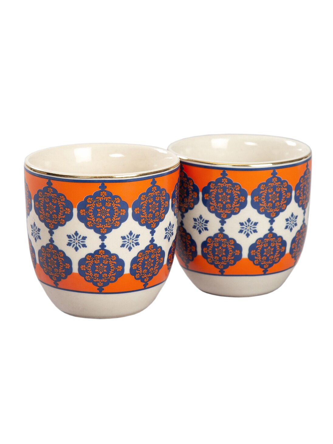 India Circus by Krsnaa Mehta Cream-Coloured & Orange 2-Pieces Printed Ceramic Kulladhs Set Price in India