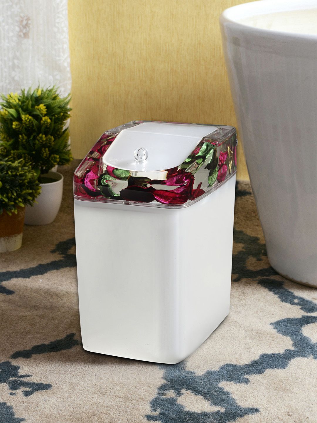 OBSESSIONS White & Pink Solid Table-Top Waste Bin Price in India