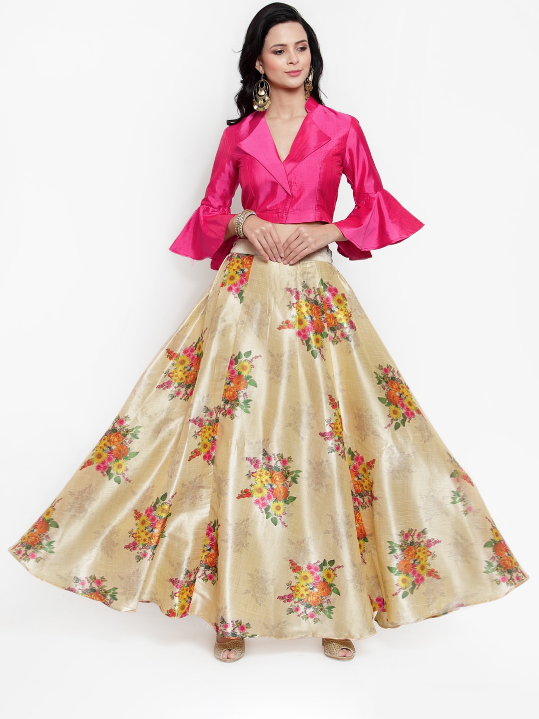 Get Glamr Pink & Beige Ready to Wear Lehenga with Blouse Price in India