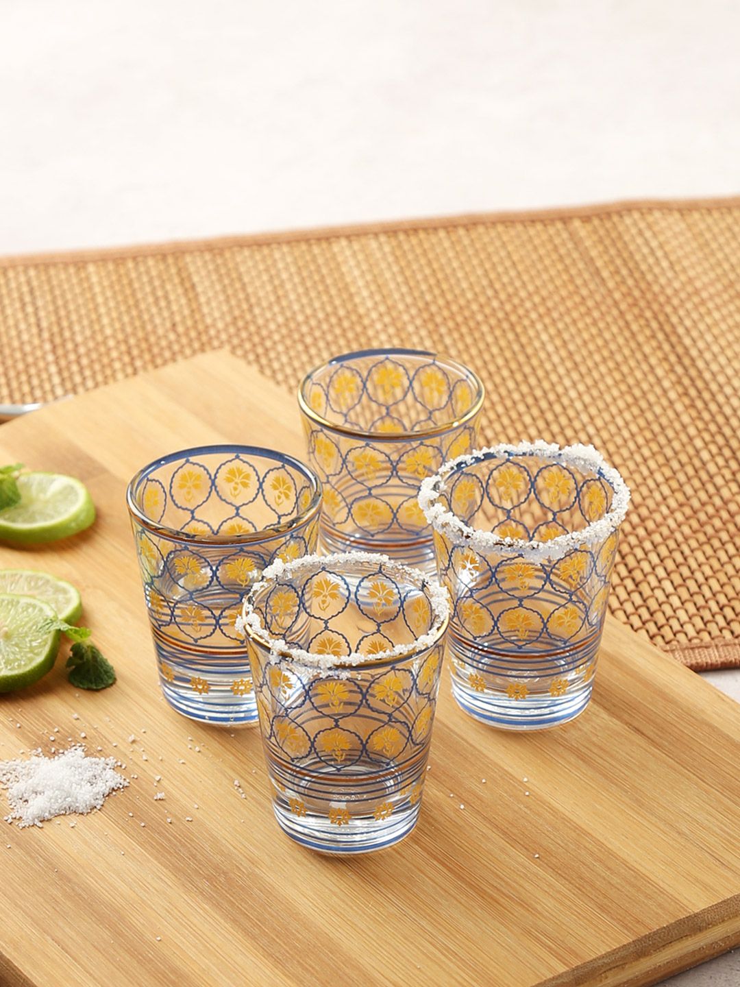 India Circus by Krsnaa Mehta Set of 4 Transparent Floral Hypnosis Shot Glasses Price in India