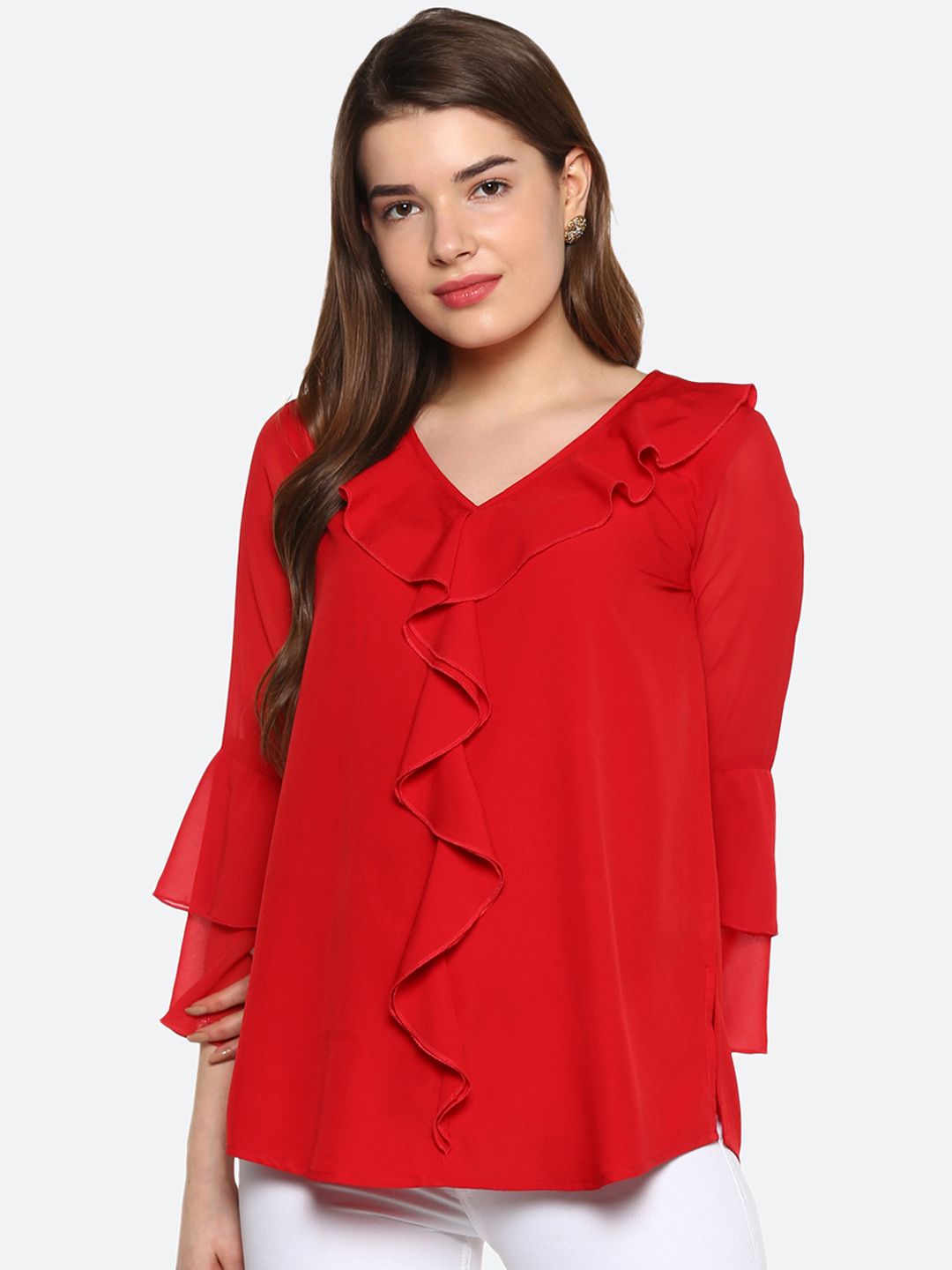 Qurvii Plus Size Women Red Solid A-Line Top Price in India