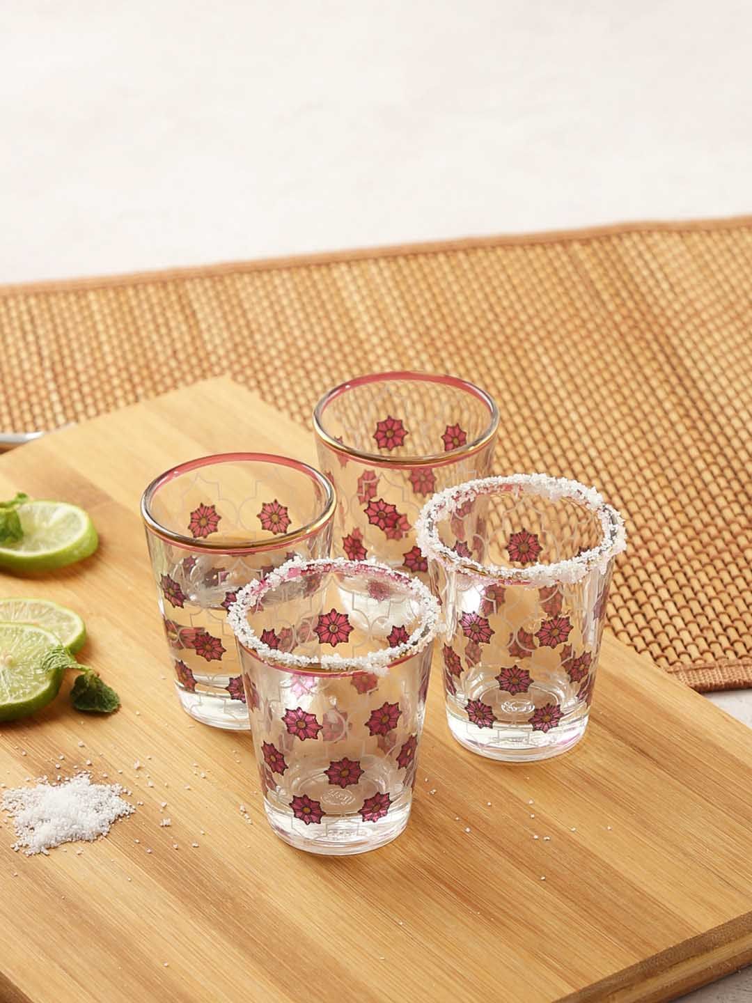 India Circus by Krsnaa Mehta Set of 4 Transparent Floral Lattice Shot Glasses Price in India