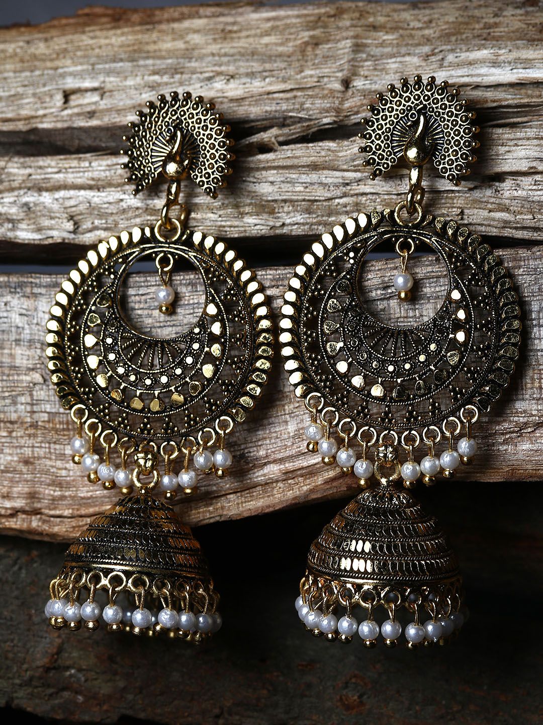 ANIKAS CREATION Gold Plated & Black Crescent Shaped Enamelled Jhumkas Price in India