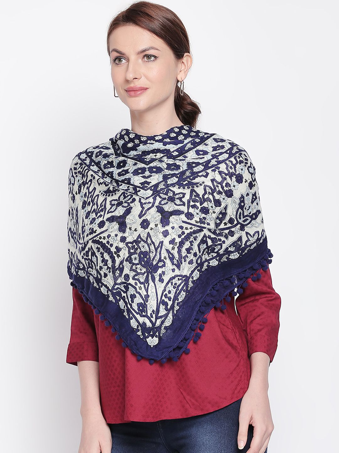 Style Quotient Women Navy Blue & White Printed Scarf Price in India