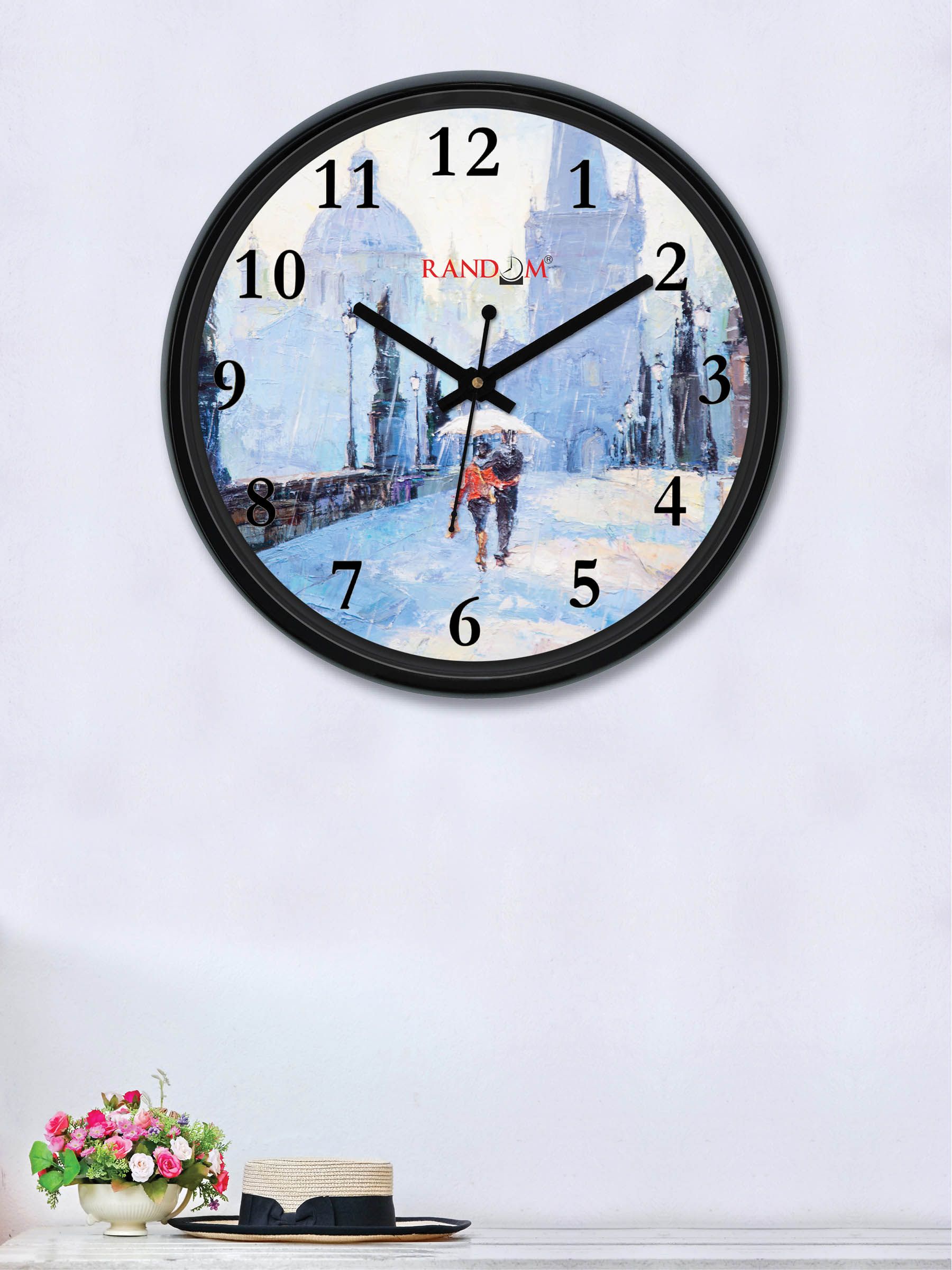 RANDOM Turquoise Blue & Off-White Round Printed 30 cm Analogue Wall Clock Price in India