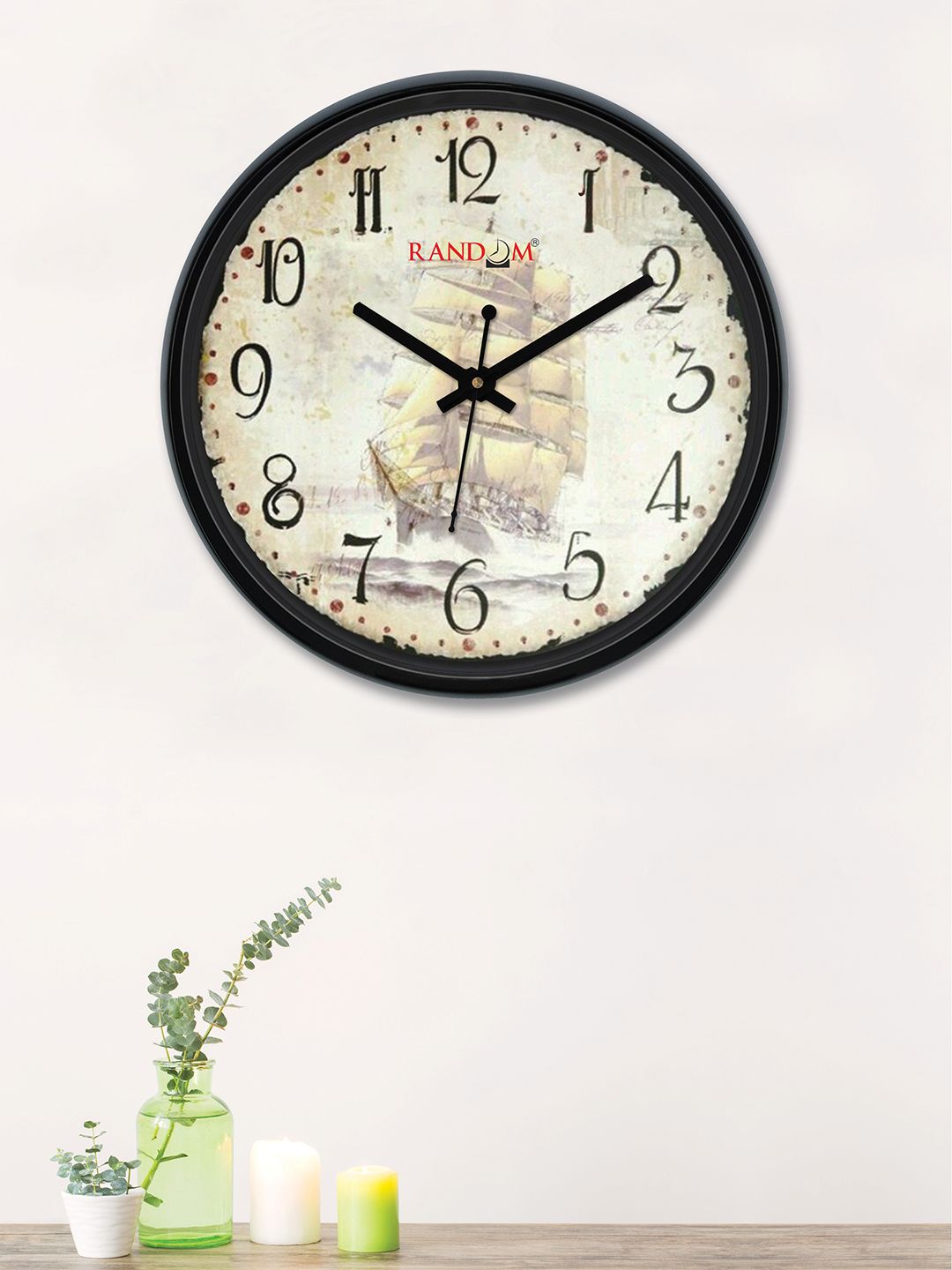 RANDOM Off-White Round Printed 30 cm Analogue Wall Clock Price in India