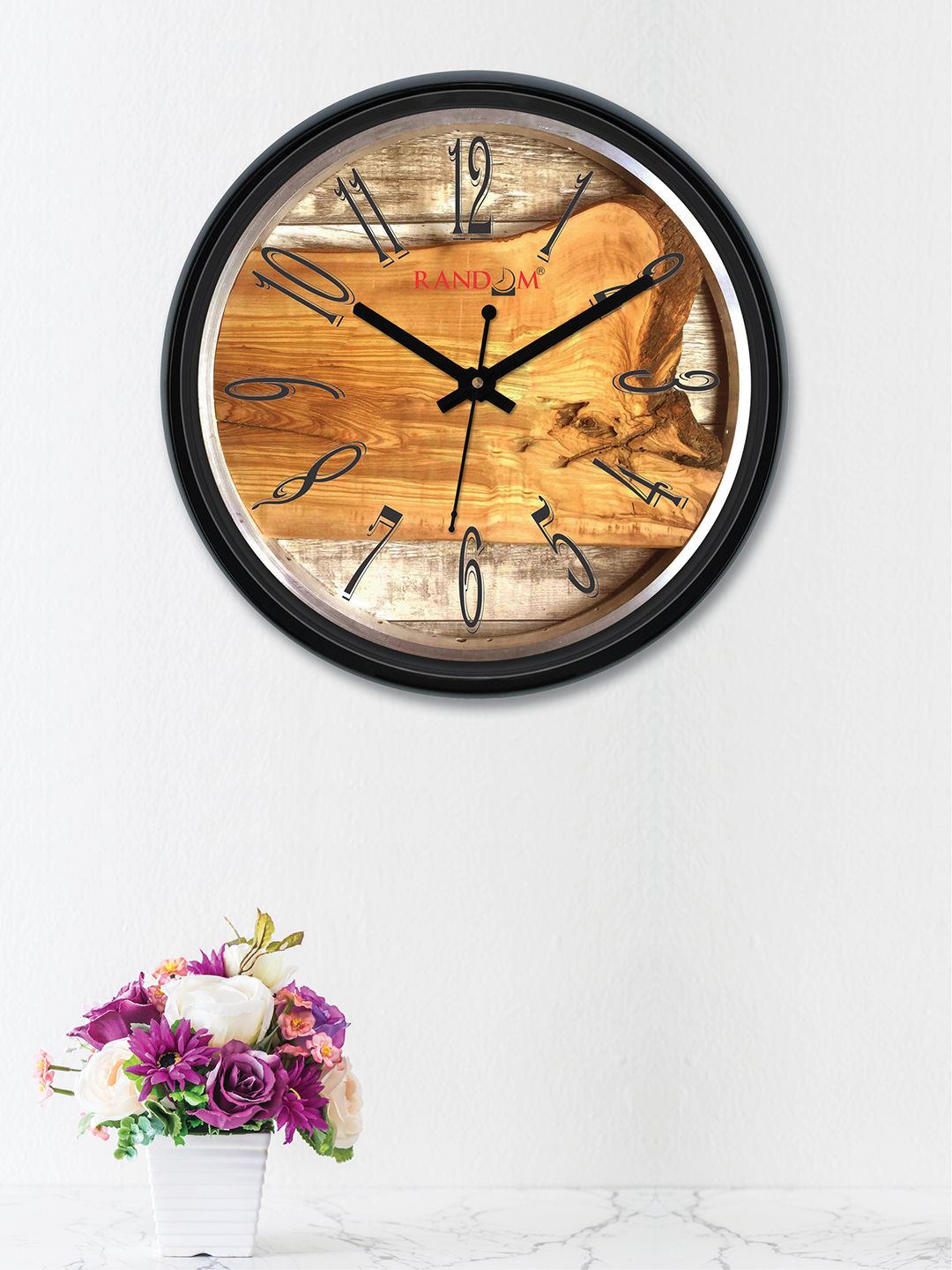 RANDOM Mustard Yellow & Brown Printed 30 cm Analogue Wall Clock Price in India