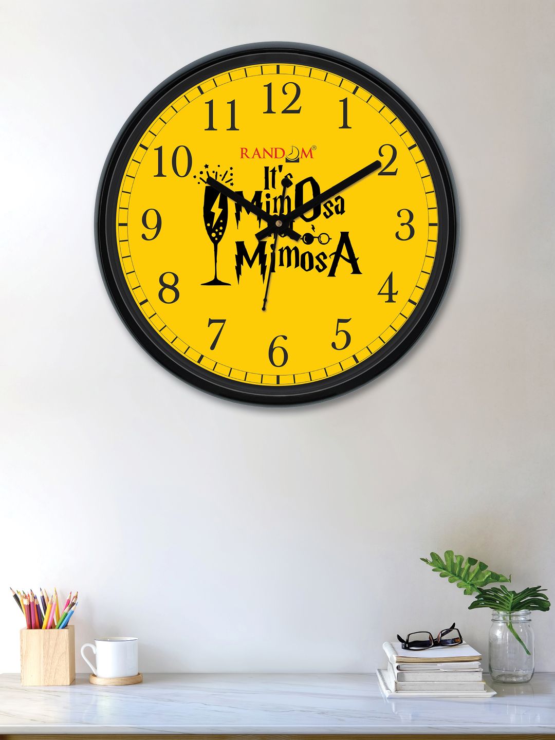 RANDOM Yellow Round Printed 30 cm Analogue Wall Clock Price in India