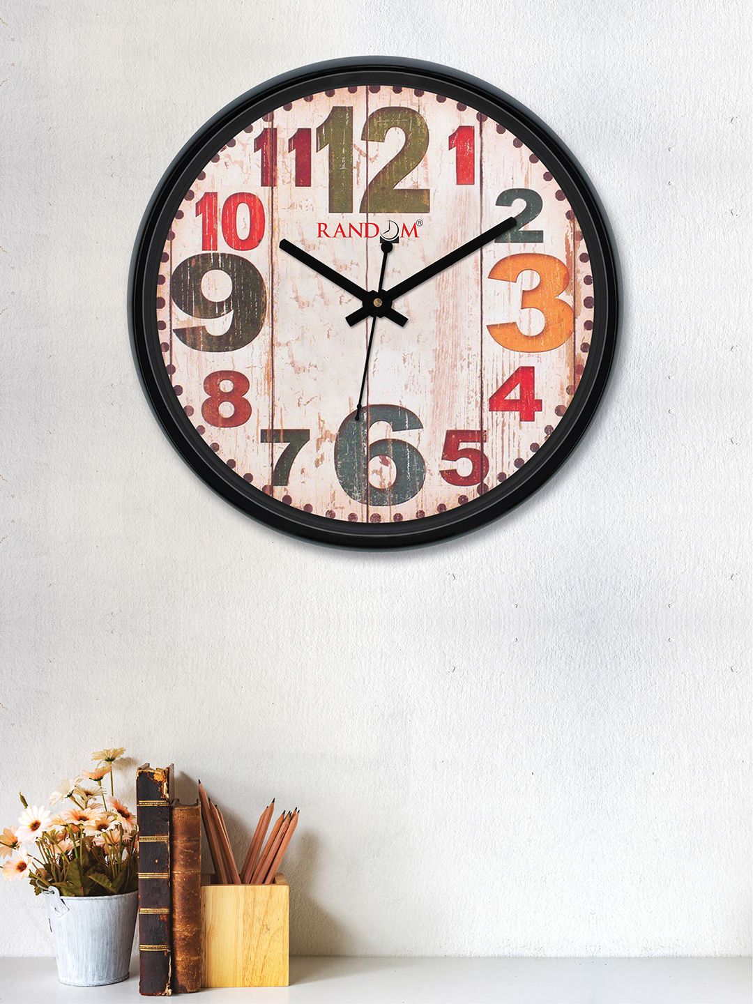 RANDOM Off-White Round Printed 30 cm Analogue Wall Clock Price in India