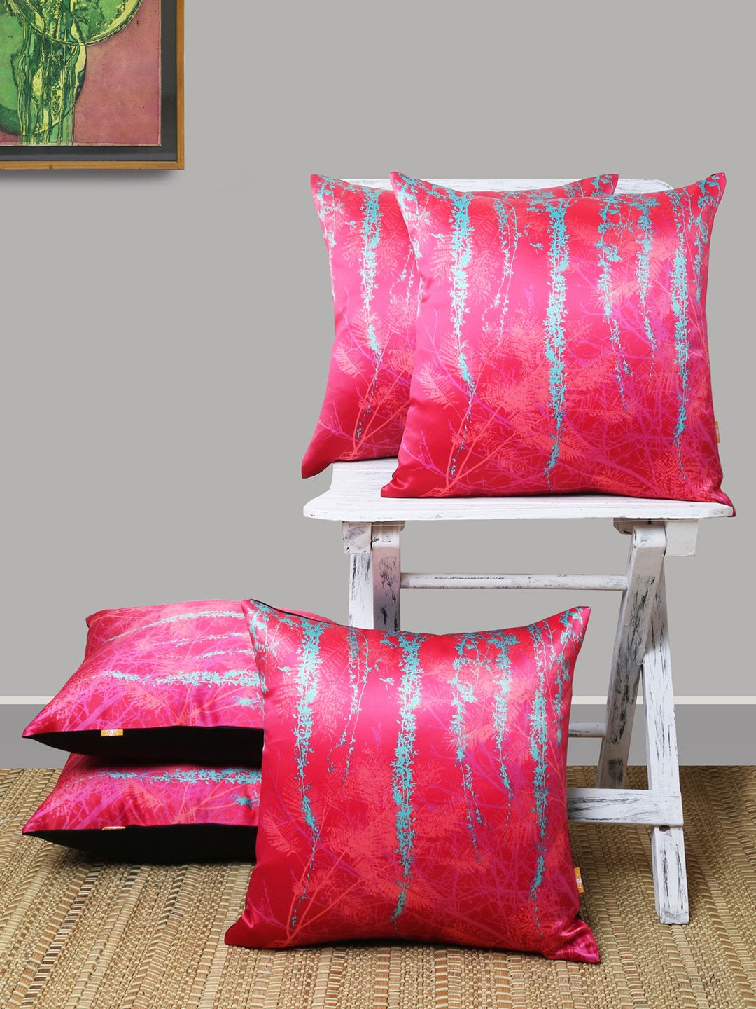 ANS Pink & Grey Set of 5 Abstract Square Cushion Covers Price in India