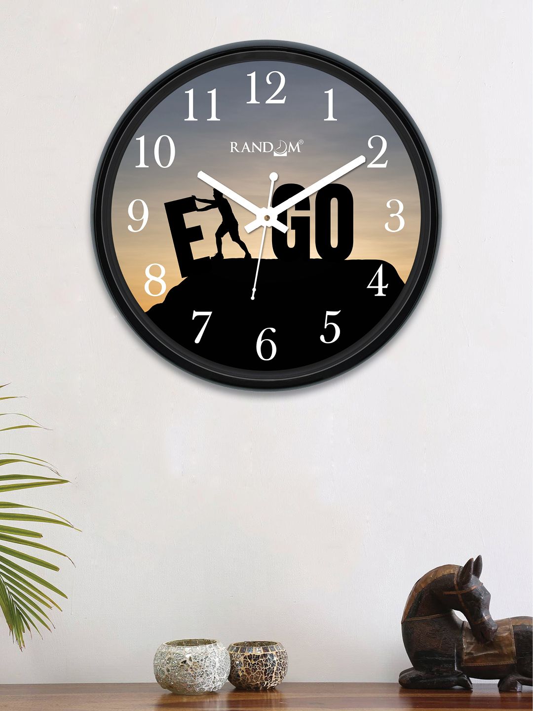RANDOM Grey & Black Round Printed 30 cm Analogue Wall Clock Price in India
